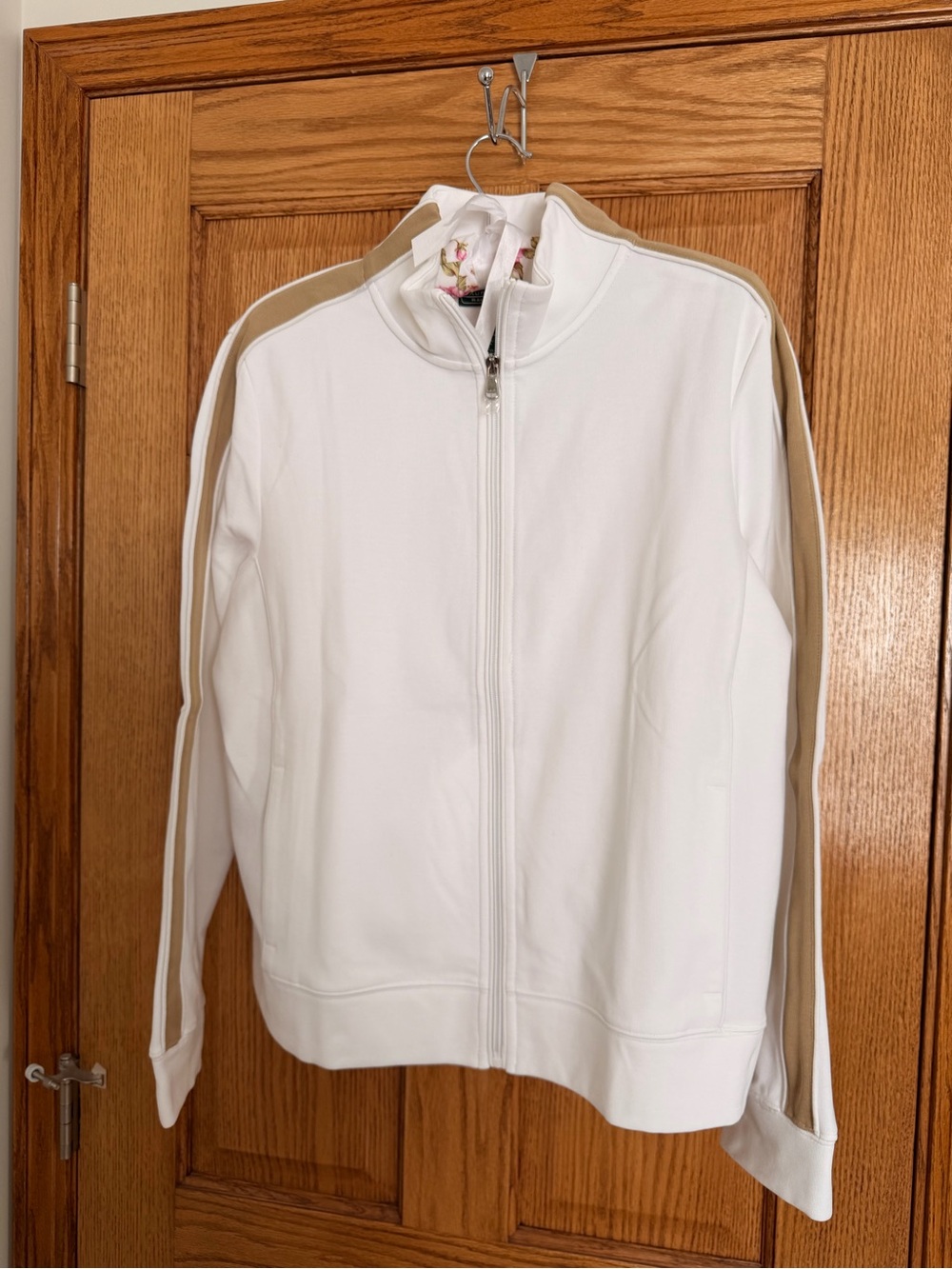 Ralph Lauren
White Track Jacket with Tan Side Stripe - Women's Zip-Up
